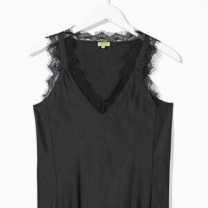 Stella & Dot Black Satin and Lace V-Neck Tank Camisole; XS